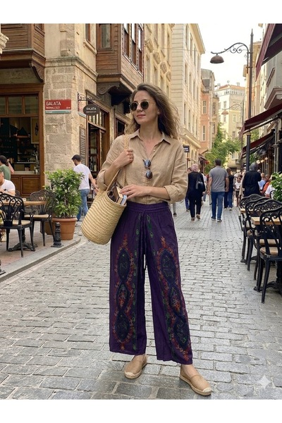 AYASOFYA OTANTIK Γυναικείο ινδικό έθνικ παντελόνι με κέντημα και λεπτομέρεια,...