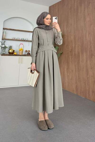 Hazamoda Silver Belted Dress Mink