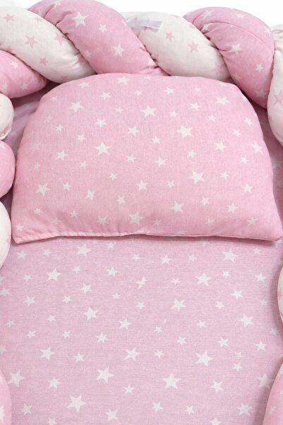 Pure Boutique Cuib bebe protector roz cu stelute, baby nest nou nascut, 60x80 cm