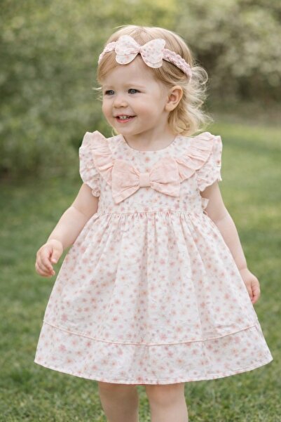 Pure Boutique Rochie bebe fetite cu bentita, rochita roz eleganta cu fundita