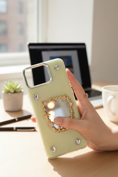 batuteknoloji Oppo Reno 4 Lite Aynalı Taşlı Fiyonklu Kabartma Yüzeyli Lady BT...
