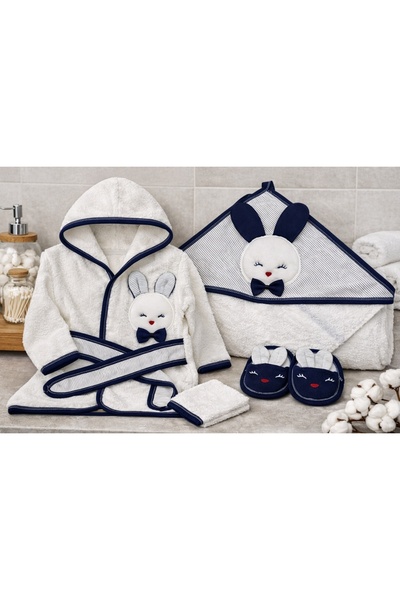 Pure Boutique Set halat baie copii 4 piese cu gluga iepuras, prosop baie copi...