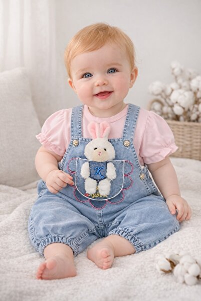 Pure Boutique Baby girl set Denim jumpsuit with bunny and pink t-shirt, baby ...
