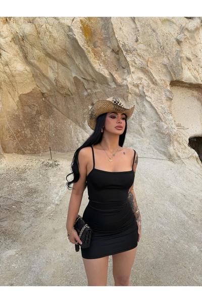 kırmızı butiks Μαύρο Μίνι Φόρεμα Bodycon με Τιράντες