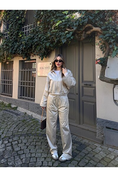 Laluvia Taş Bomber Satin Jacket Pants Set - 9663 - 51229