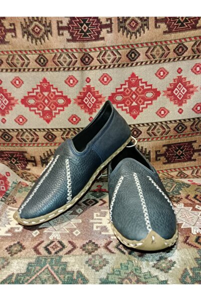Mekapçı İhsan Üç Dikişli Lacivert Yemeni – Hakiki Deri Unisex Geleneksel, Gün...