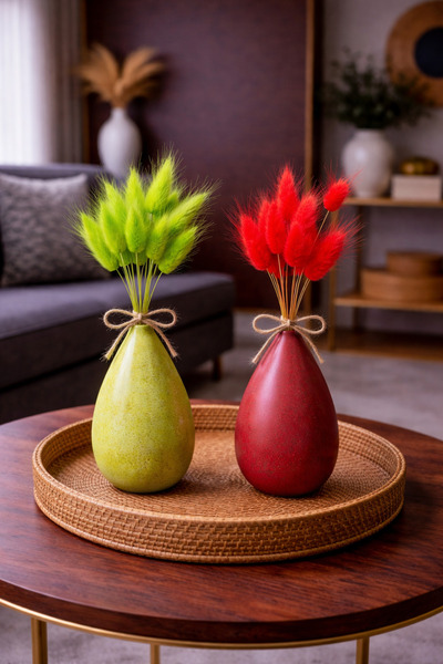 ÇINARASYADAHOME Yeşil-Kırmızı Lagurus Bunny Tail Grass 2 Demet 10'lu 30-40 cm...