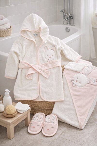 Pure Boutique Set halat baie copii fetita 4 piese cu gluga iepuras, prosop ba...