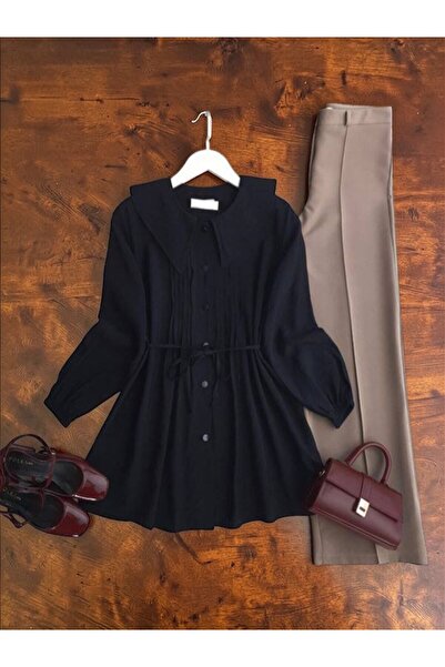 ŞAHİN TESETTÜR GİYİM BEBE YAKA ÖN PİLİSELİ SALAŞ GÖMLEK TUNİK 5680