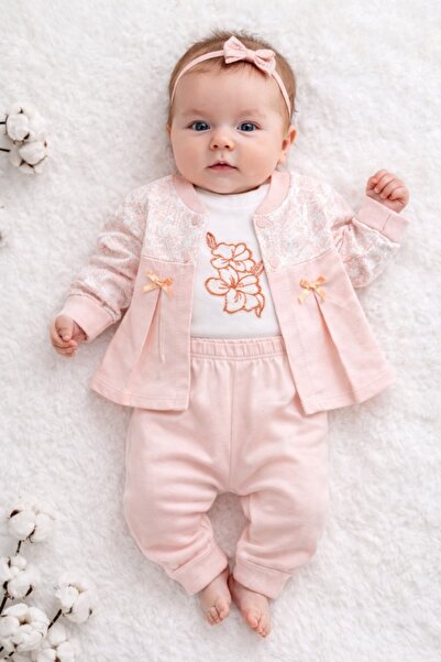 Pure Boutique Baby girl 3-piece pink set with bodysuit and pants, elegant new...