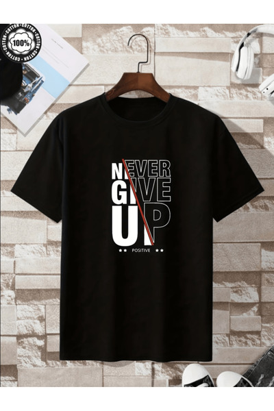 one button Nu renunța niciodată Dikey cu imprimeu Premium supradimensionat tr...