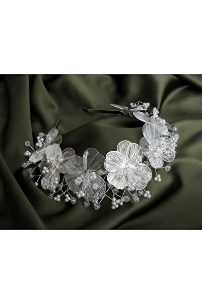 Milena Collection Metal Çiçek Detaylı Gelin Tacı- Düğün, Nişan, Söz ve Özel G...