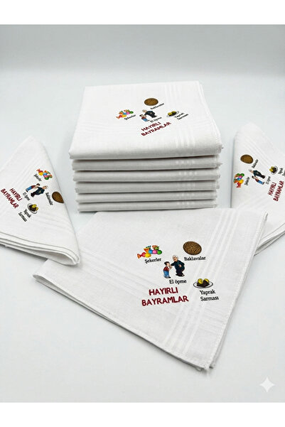 ASPA Hediyelik Bayram Mendili 10 ADET Baskılı Bayramlık Pamuk Mendil 28x28 cm...