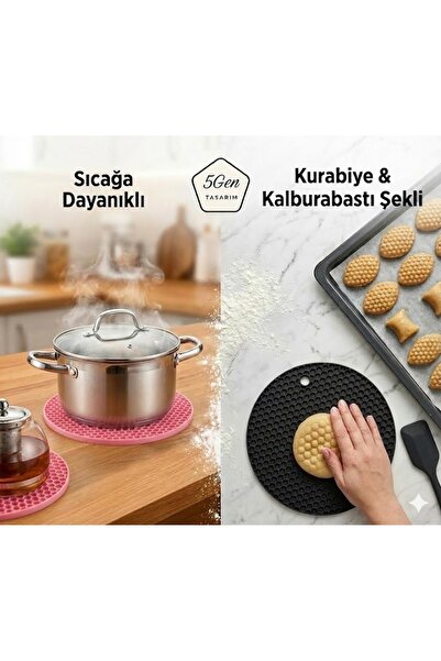 5Gen Tasarım 3 Adet Siyah Silikon Nihale, Kalburabastı & Kurabiye Şekillendirici, Çaydanlık ve Tencere Altlığı