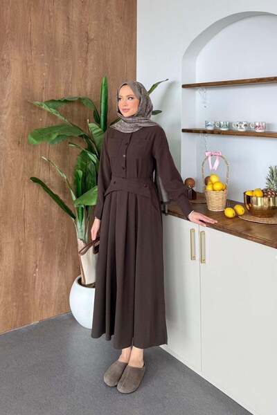Hazamoda Silver Belted Dress Brown
