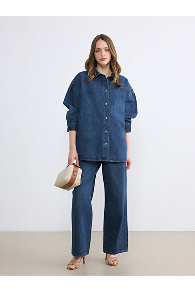 LC Waikiki Lcw Vision Indigo Wideleg Women's Jean Trousers with Elastic Waist...