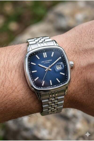 Lee Cooper Silver Square Case Men's Wristwatch |   40mm Steel Case, Silver St...