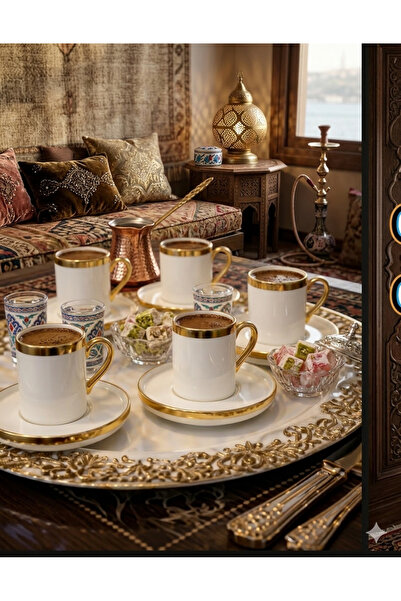 LeylArt Gold Porcelain Turkish Coffee Cup Set - 6-Piece Gold Cups