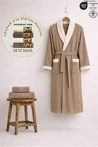 Ellaline Set de halate de baie contrastante pentru femei, bumbac 100% certifi...