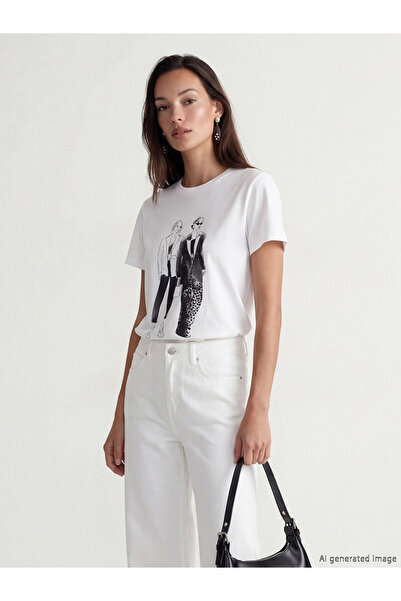 LC Waikiki Γυναικείο μπλουζάκι Özmarka New Season με στάμπα και λαιμόκοψη ποδ...