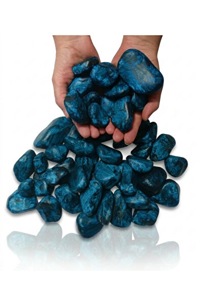 Dekoratif Okyanus Mavisi renk El boyaması İri Boy 25 adet (40-80 mm) Çakıl Taşı 2 kg Saksı Taşı