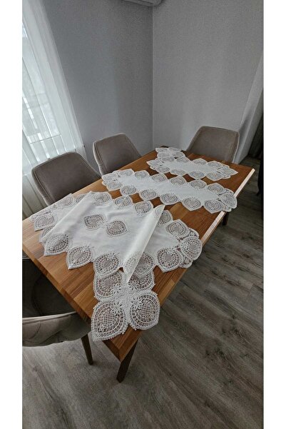 DOLUNAY HOME TEKSTİL 5 Piece Luxury Living Room Sets with Agar Guipure on Linen