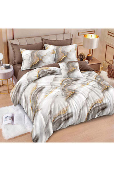 Pucioasa 100% Cotton Duvet Cover Set - Grey and brown with marble effect