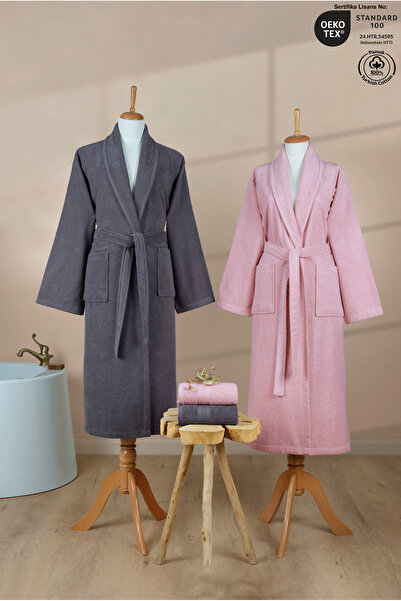 Ellaline 4 Piece Şalyaka Family Bathrobe Set 100% Cotton + Leopard 4-Piece Cr...