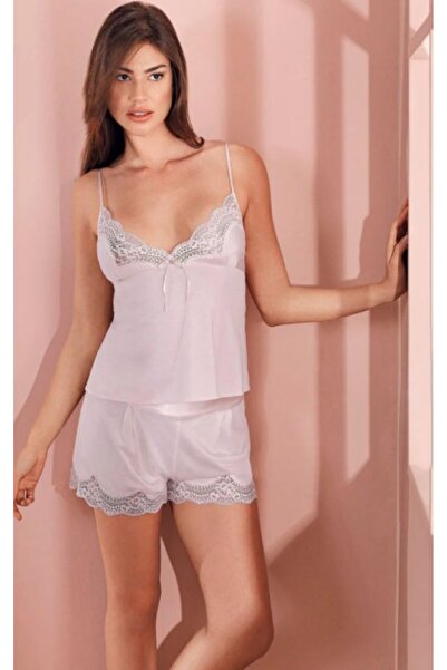 Espuar Дамски комплект къси пижами с дантелени детайли и шнур