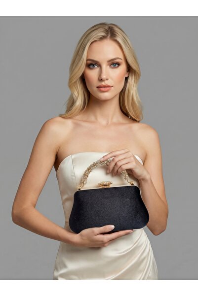 Biçanta Culoare neagră, importată, de lux, K catifea, cu lanț metalic, S cu c...