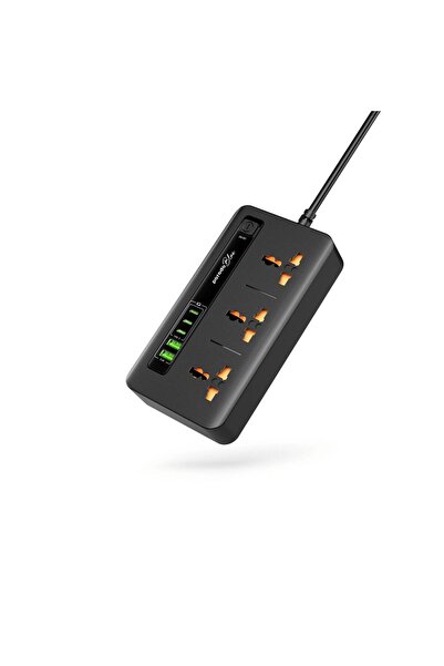 porodo Blue Multi-Port Power Hub with 3 Universal Sockets & 3.4A USB Output, ...