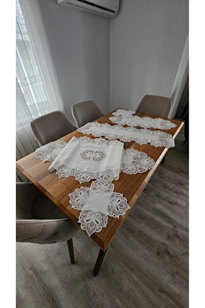 DOLUNAY HOME TEKSTİL 5 Piece Luxury Living Room Sets with Agar Guipure on Linen