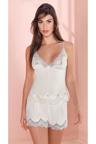 Espuar Дамски комплект къси пижами с дантелени детайли и шнур
