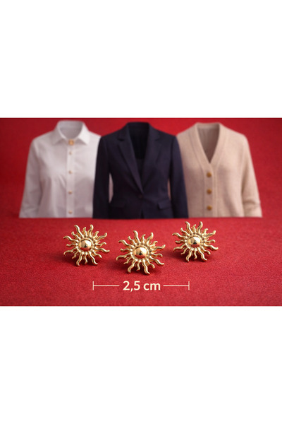 İMREN AKSESUAR Güneş Tasarım 2,5 Cm Gold Kapla Düğme 1 Paket 5 Adet