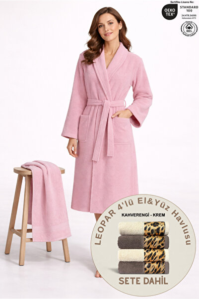 Ellaline Set de halate de baie pentru femei, bumbac 100% certificat + LEOPARD...