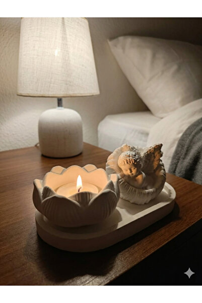 VELMOR CANDLE Dekoratif El Yapımı Lotus ve Melek Figürlü 3'lü Set
