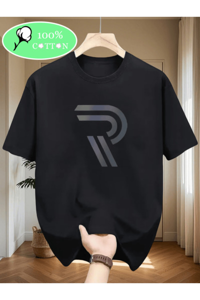 one button Tricou supradimensionat premium cu imprimeu cu litera R