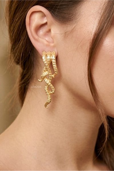LIVOSH Gold Octopus Arm Earrings