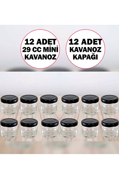 kavanoz 12 Adet 29 CC Mini Siyah Kapaklı Hediyelik Nişan Piknik Kavanozu