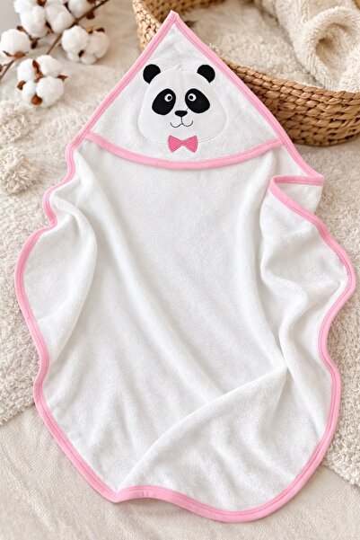 Pure Boutique Baby towel with pink panda hood, newborn bath towel soft absorb...