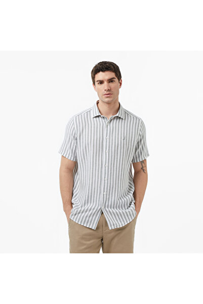 Nautica Erkek Yeşil Regular Fit Kısa Kollu Çizgili Gömlek