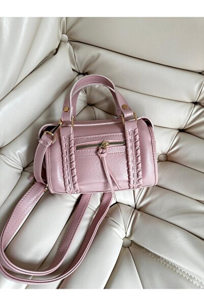 minebag Knitted and Pendant Detailed Jimmy Women's Crossbody Bag Powder