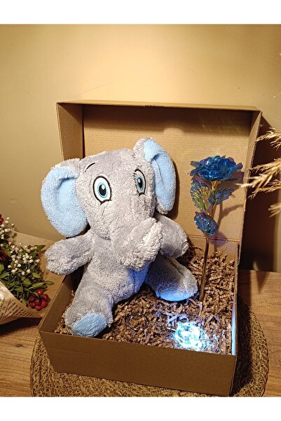 Paganca Kutulu Hediye Seti / Peluş Fil 24cm - Renk Değiştiren Işıklı Anahtarl...