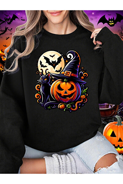 NOISSEY تي شيرت نسائي بطباعة قبعة الهالوين والقرع صوف الفليس هودي فضفاض دافئ ...