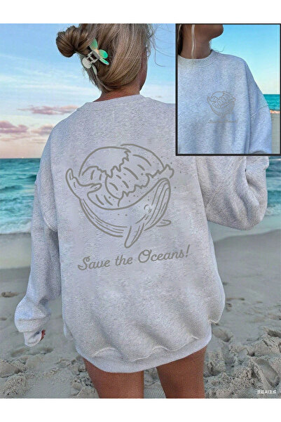 NOISSEY Save The Oceans Balina cu imprimeu Hanorac pentru femei polar Iarna c...