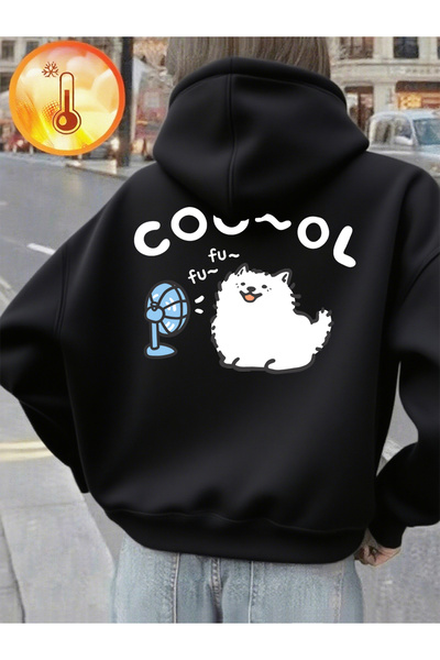 NOISSEY سترة Samoyed Fanlı مطبوع بغطاء رأس للسيدات للشتاء صوف الفليس سترة داف...