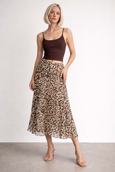 ibeeka Porto Natural Leopard Printed Long Skirt Waist Detail