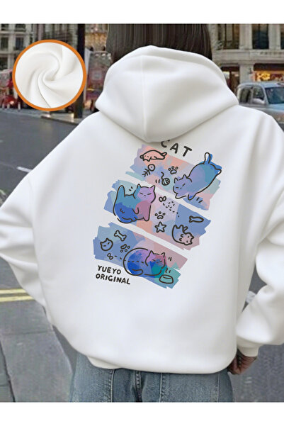 NOISSEY سترة نسائية مريحة وفضفاضة بطبعات عصرية ملونة بثلاثة قطع بغطاء رأس للش...