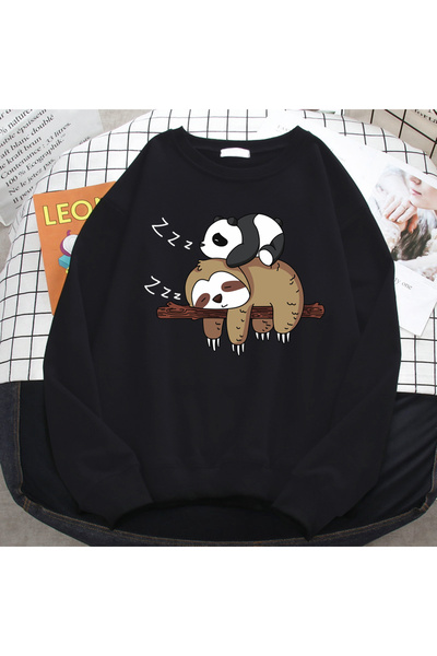 NOISSEY A Simple Trend Women's T-Shirt Panda Lying a Lazy Print Hoodies Casua...