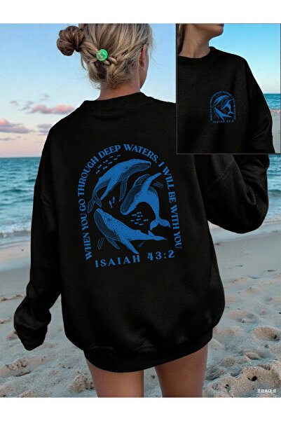 NOISSEY Hanorac Isaiah 43 2 Balina cu imprimeu pentru femei B guler rotund B ...